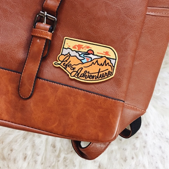 Vegan Leather Backpack Messenger Patch Book Bag - Picture 2 of 3