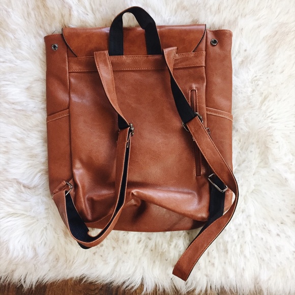 Vegan Leather Backpack Messenger Patch Book Bag - Picture 3 of 3