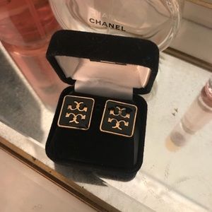 Tory Burch Black Gold Stud Ear Rings