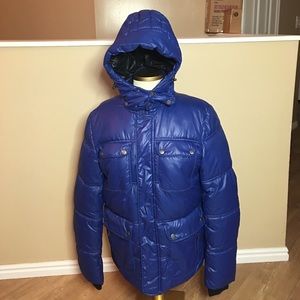 H&M Men’s Blue Puffer Hooded Coat Size 38R
