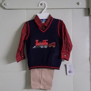 Brand new Christmas train 24m sweater vest set