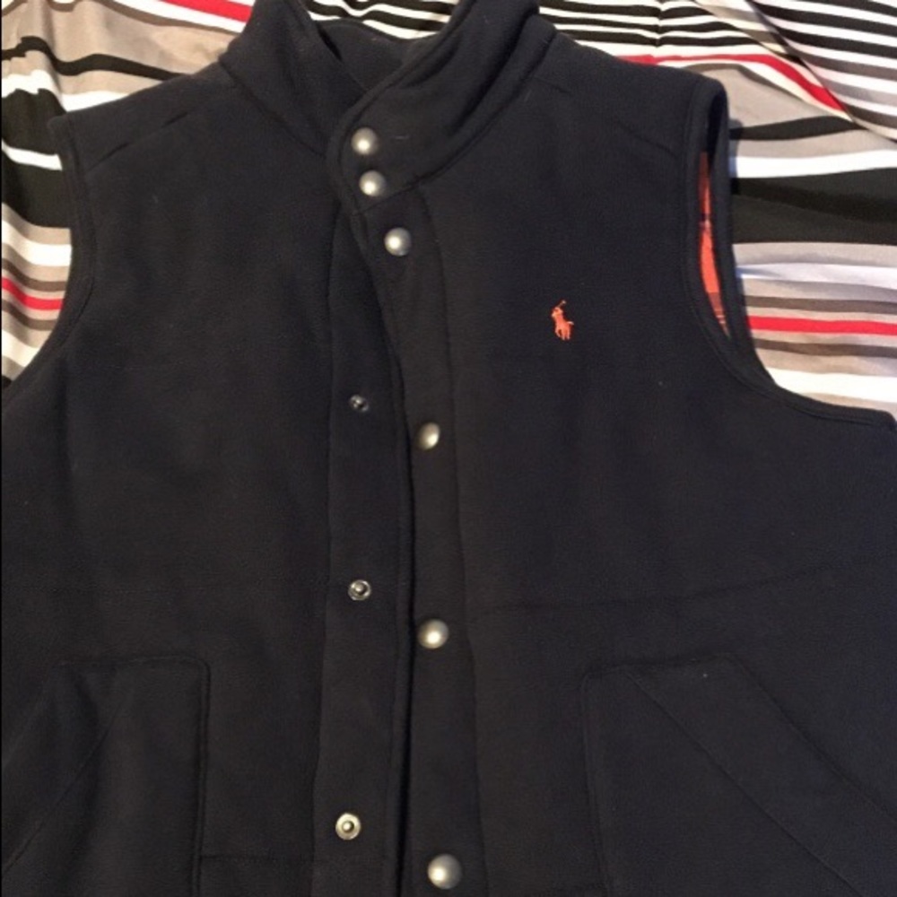 Blue polo button down vest