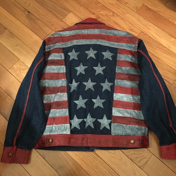 Hand painted patriotic denim jacket - Picture 1 of 5