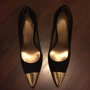 Gold cap toe stilettos