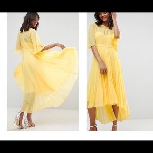 Yellow high low midi dress