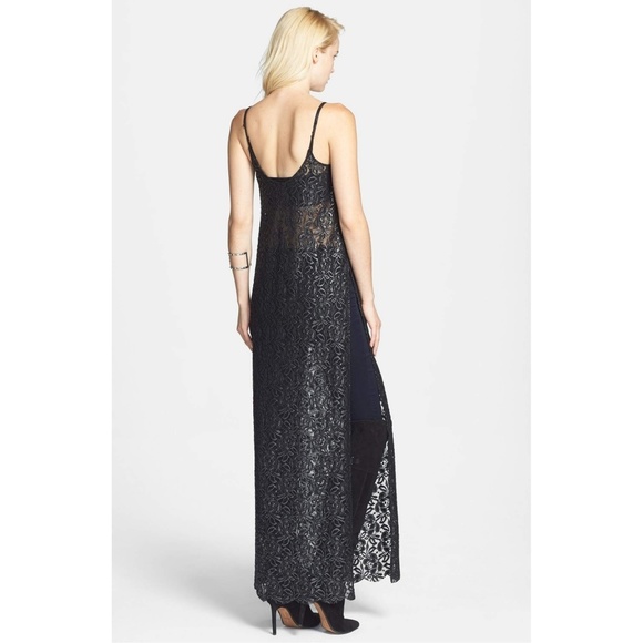 New! Leith Gray Metallic Lace Long Slit Tank Slipdress S NYE Evening Women