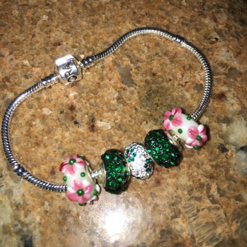 Pandora Bracelet w/ Flower Charms