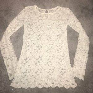 White lace see-through long sleeve shirt