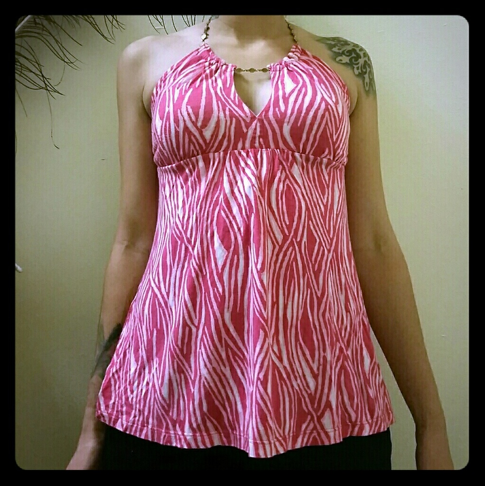 Express Pink Cat Stripes Halter Gold Chain X-Small
