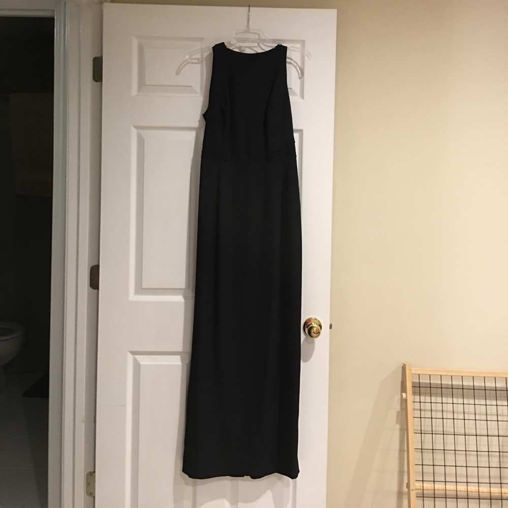 Black evening gown with beaded detail