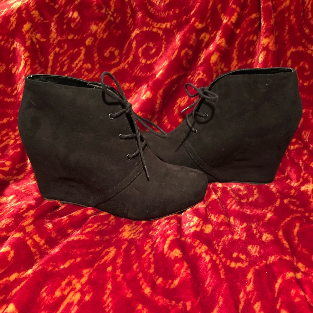 Black Faux Suede Wedges