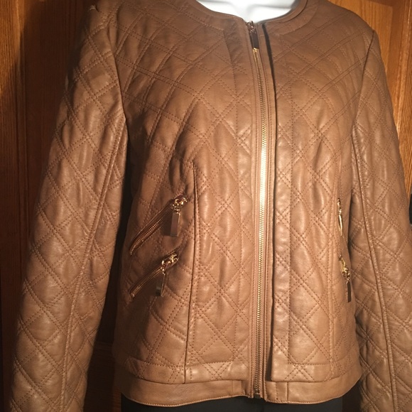 Chaus Brown Leather Jacket w/ Animal print detail - Picture 2 of 8