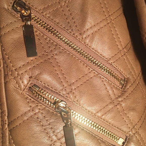 Chaus Brown Leather Jacket w/ Animal print detail - Picture 3 of 8