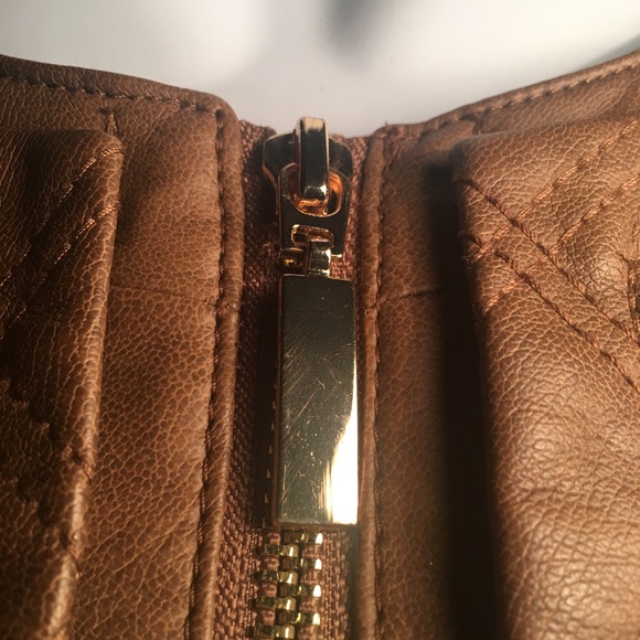 Chaus Brown Leather Jacket w/ Animal print detail - Picture 4 of 8