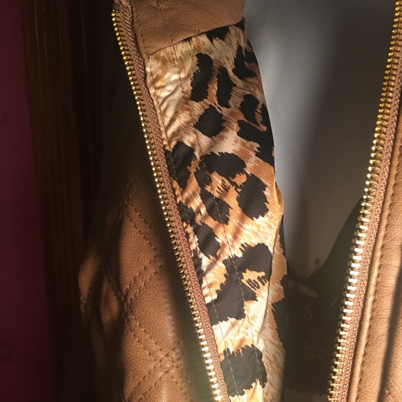 Chaus Brown Leather Jacket w/ Animal print detail - Picture 7 of 8