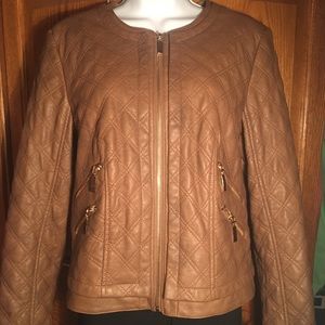 Chaus Brown Leather Jacket w/ Animal print detail