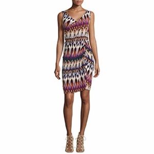 Badgley Mischka Sleeveless Printed Faux-Wrap Dress