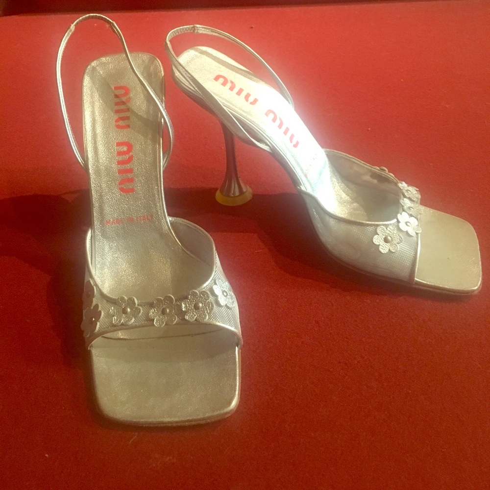Miu Miu retro silver heeled sandals