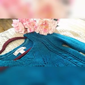 Decree Sweaters - Blue-Green Pointelle Knit Sweater Decree Sweaters - Blue-Green Pointelle Knit Sweater