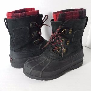 Polo Ralph Lauren Snow Boot Black Suede Red Plaid