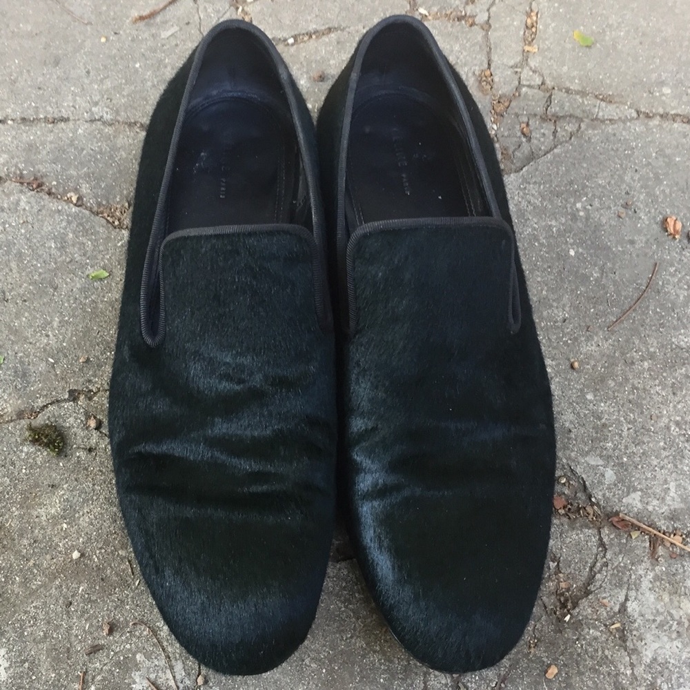 39 Céline Phoebe Philo dark green ponyhair loafers