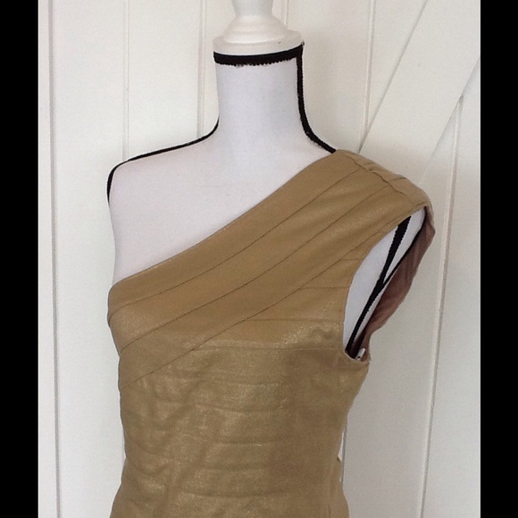 Express Dresses & Skirts - Express gold metallic one shoulder bandage dress