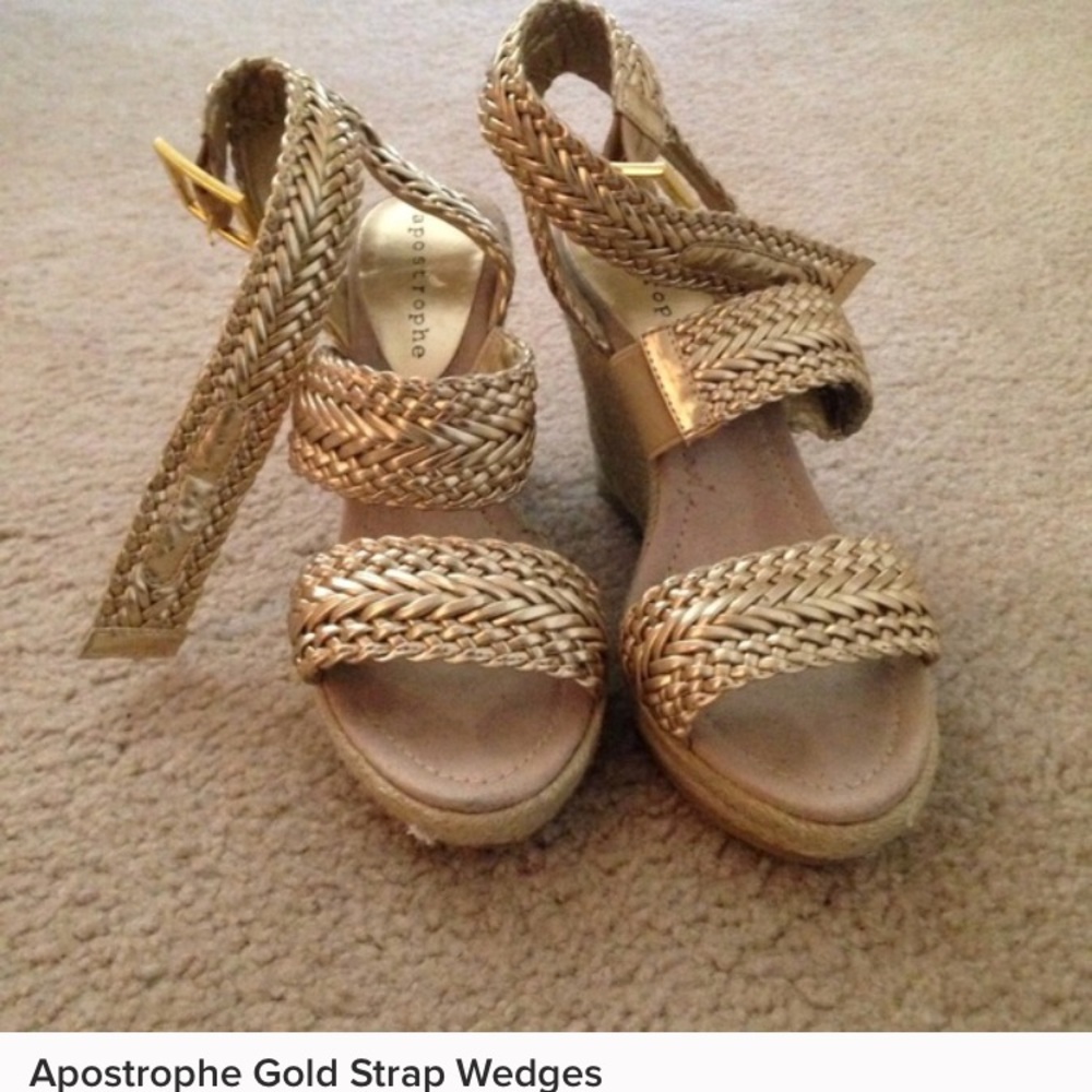 Apostrophe Gold Strap Wedges