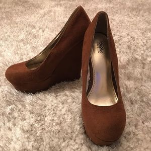 Brown suede wedges
