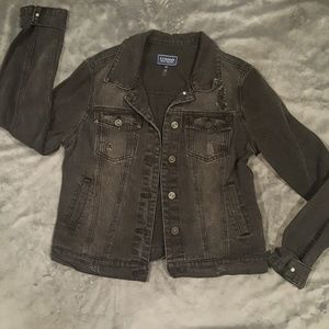 Black distressed denim jacket