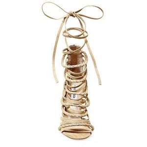 Steve madden nude suede braided strappy heels.