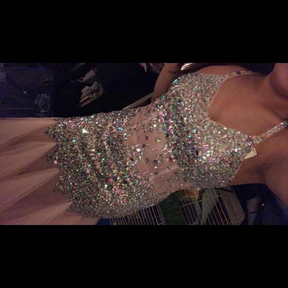 Pink and Silver Sequin Evening Prom Ball Gown