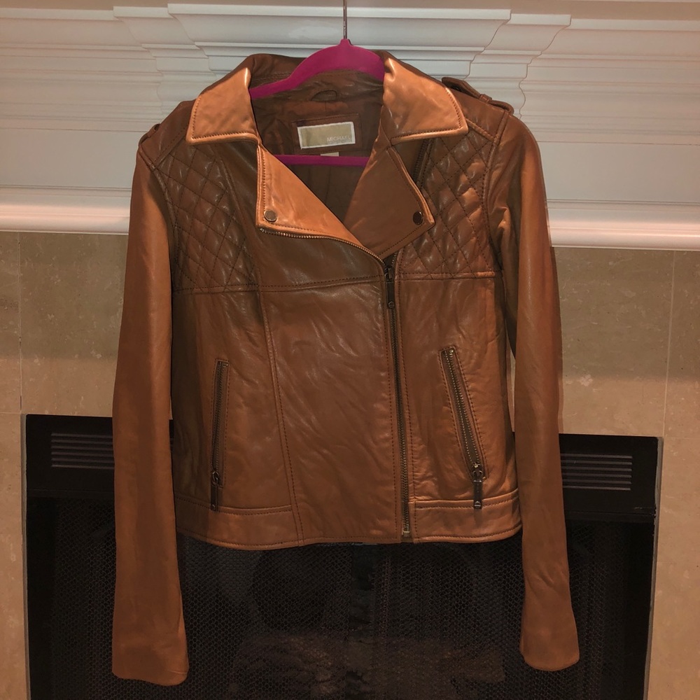 Michael Kors leather brown jacket, size large!!