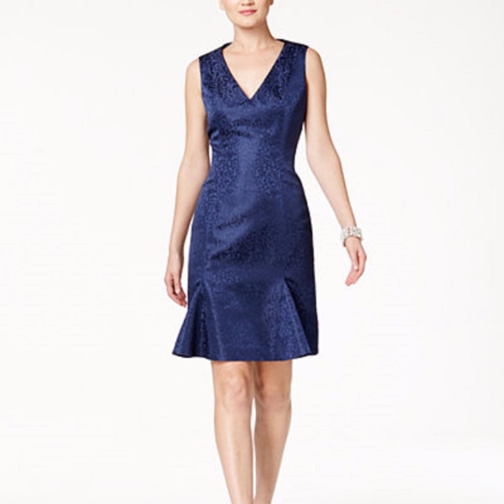B Michael V-Neck Flare Sheath Dress Sapphire Blue