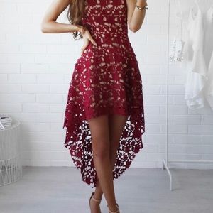 Midi V-Neck Dipped Hem Spaghetti Strap Cami Lace