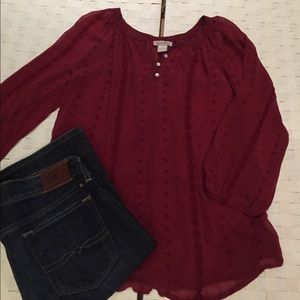 NWOT! LUCKY BRAND - Burgundy Long Sleeve Blouse