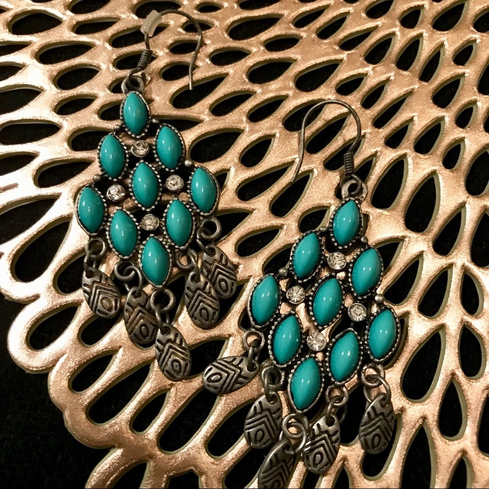 Teal chandelier earrings