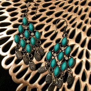 Teal chandelier earrings