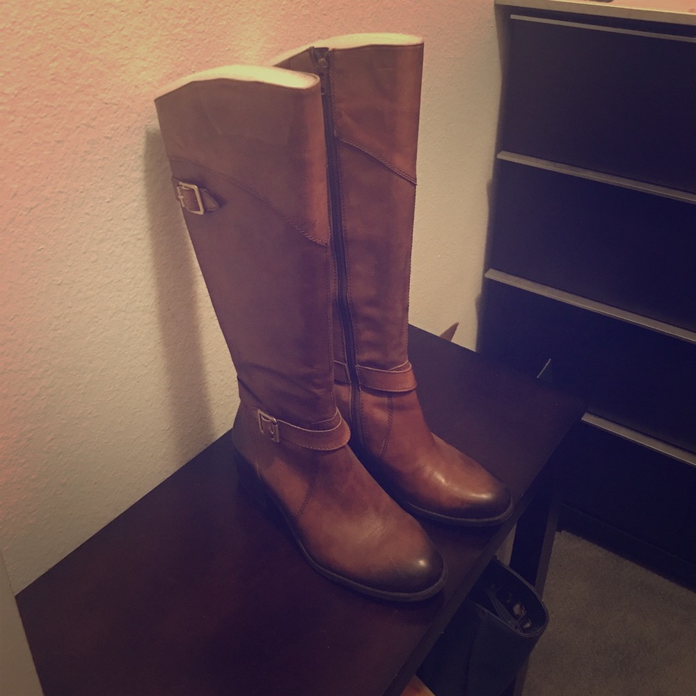 Brown leather boots