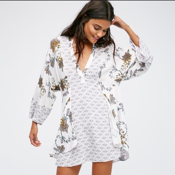 Free People Abbie Printed Mini Dress Ivory XS - Picture 2 of 8