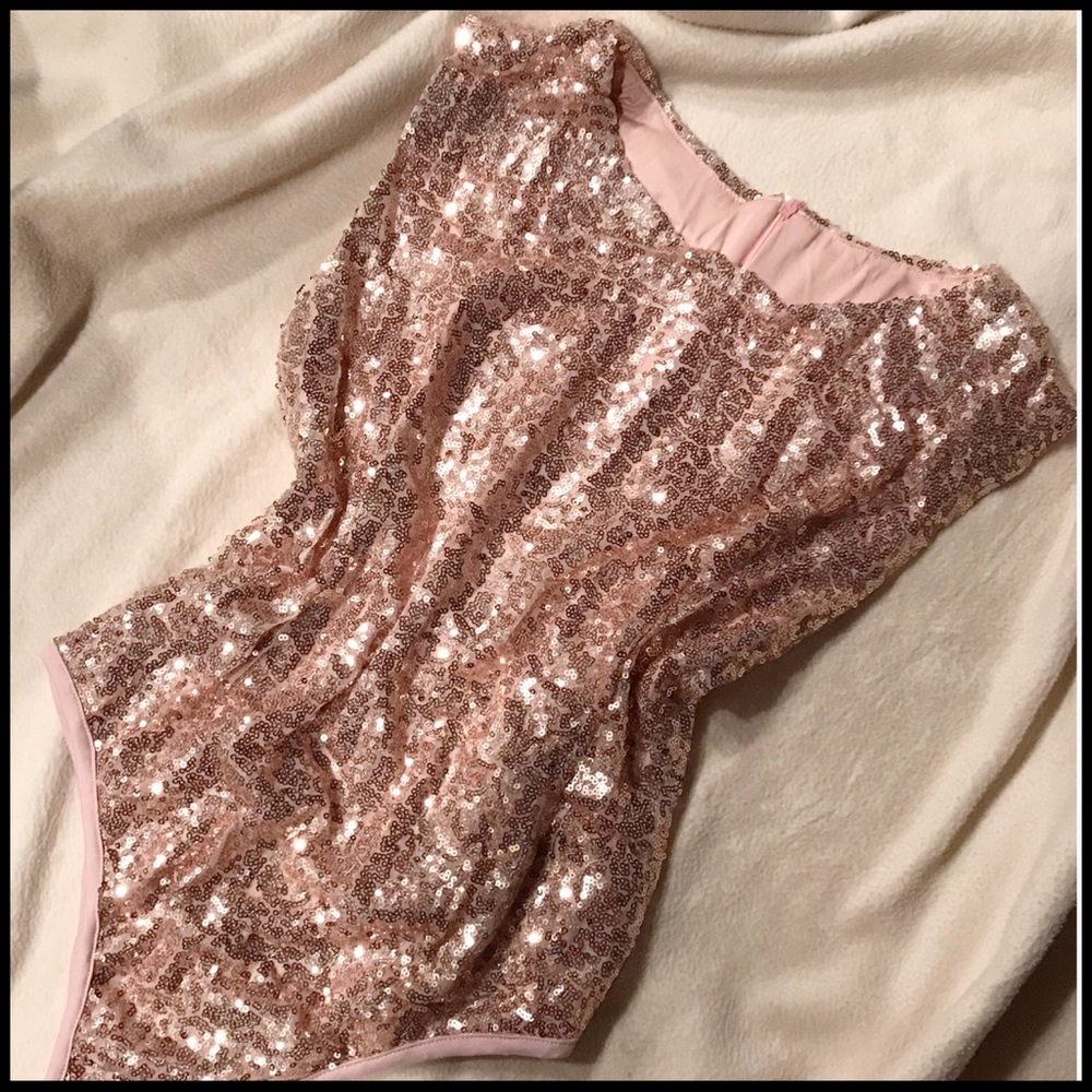 Rose Gold Hue Sequin Bodysuit - Picture 2 of 8
