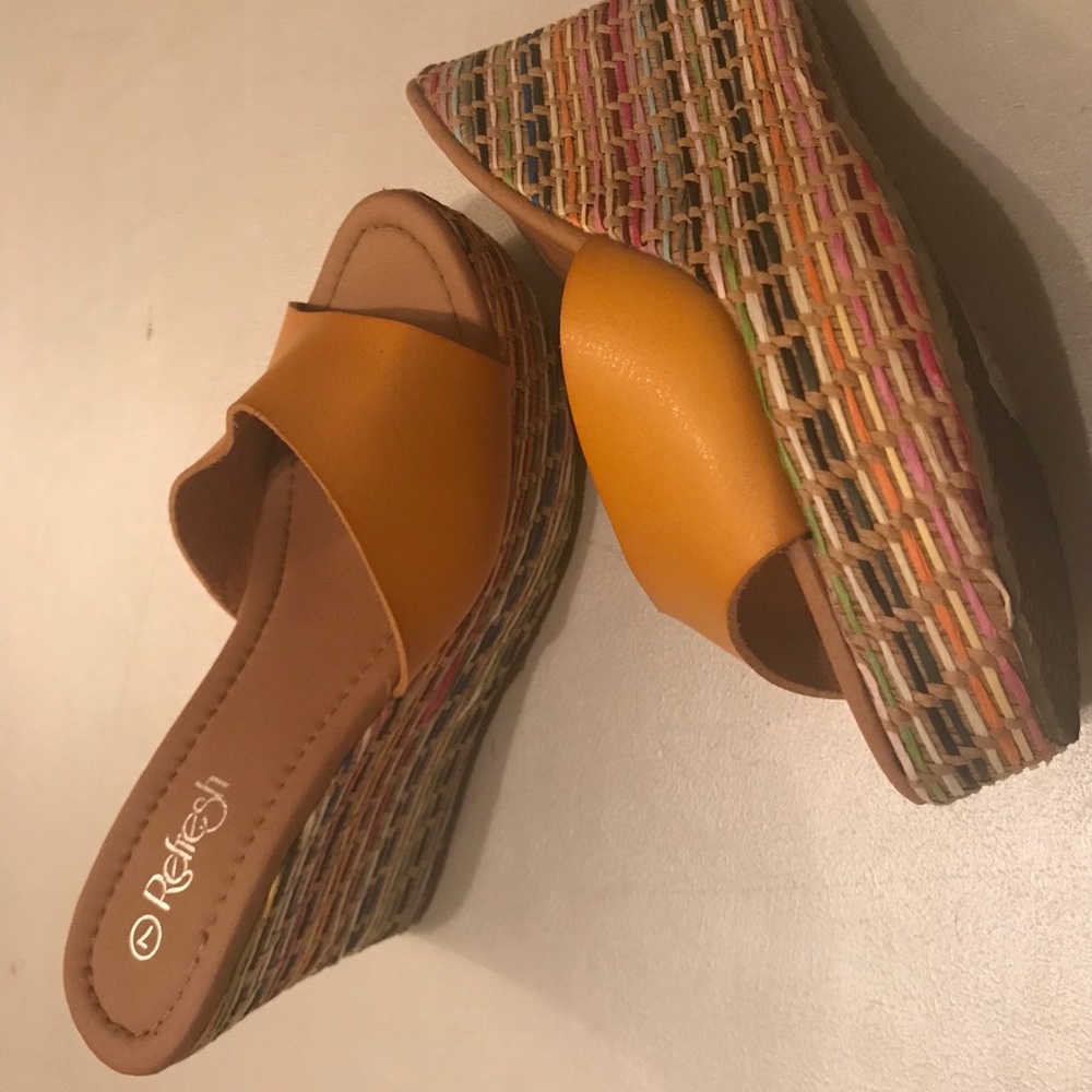 Colorful leather slide wedges. NWOT