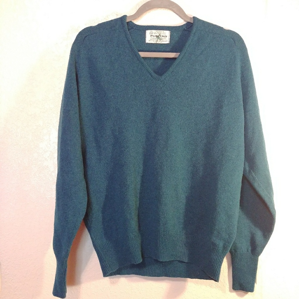 Vintage Puritan Aquaknit Large V-Neck Wool Sweater