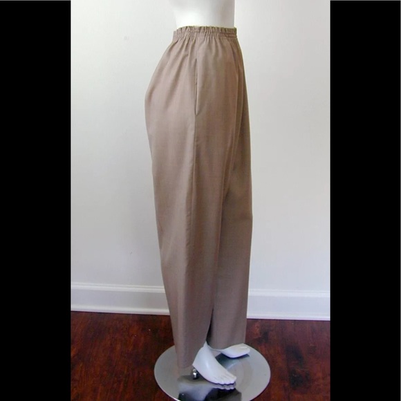 Zoran Pants - ZORAN MINIMALIST SILK & WOOL TAN TROUSERS SZ L