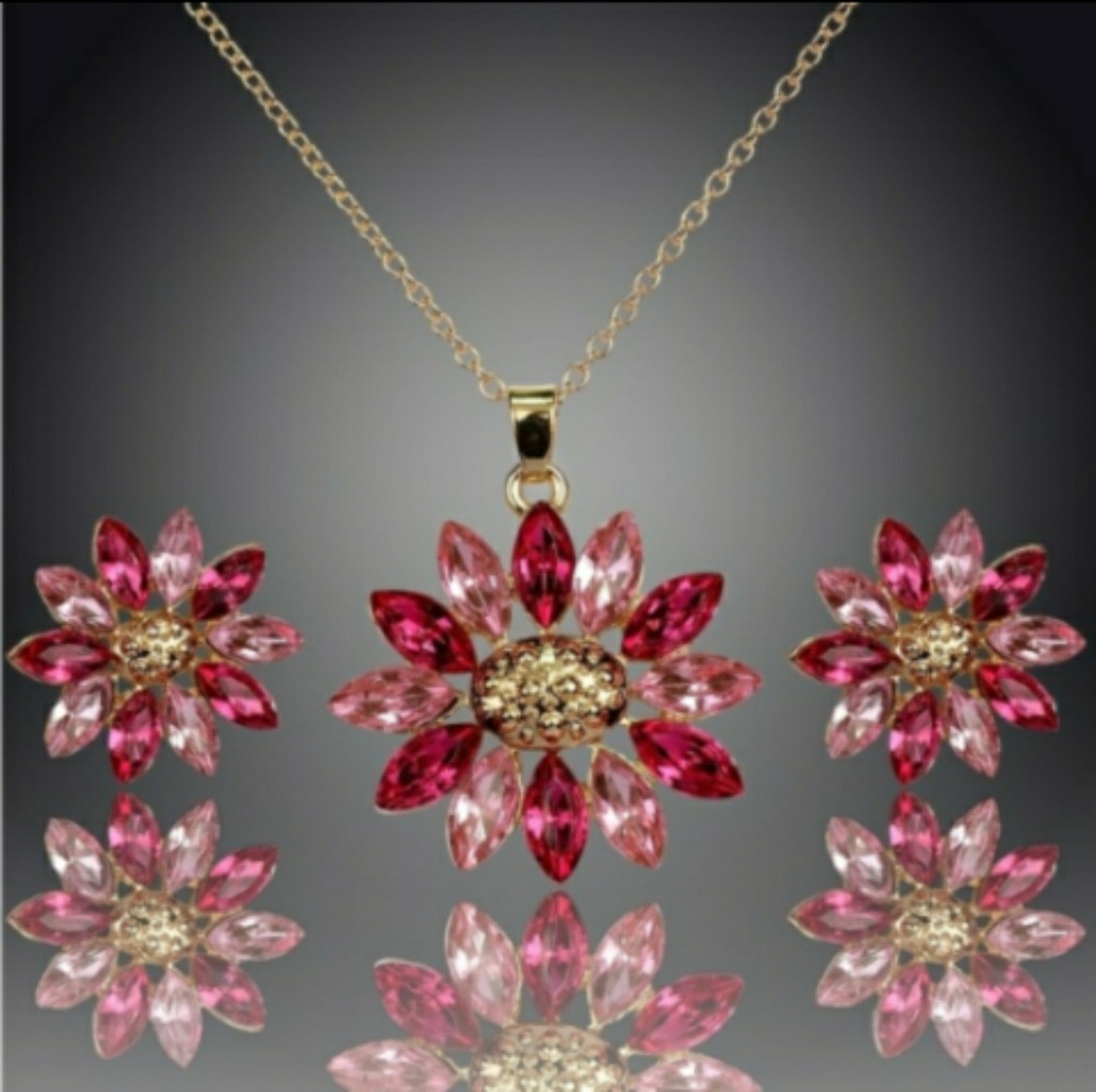 🆕RHINESTONE PENDANT NECKLACE/EARRINGS JEWELRY SET