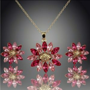 🆕RHINESTONE PENDANT NECKLACE/EARRINGS JEWELRY SET
