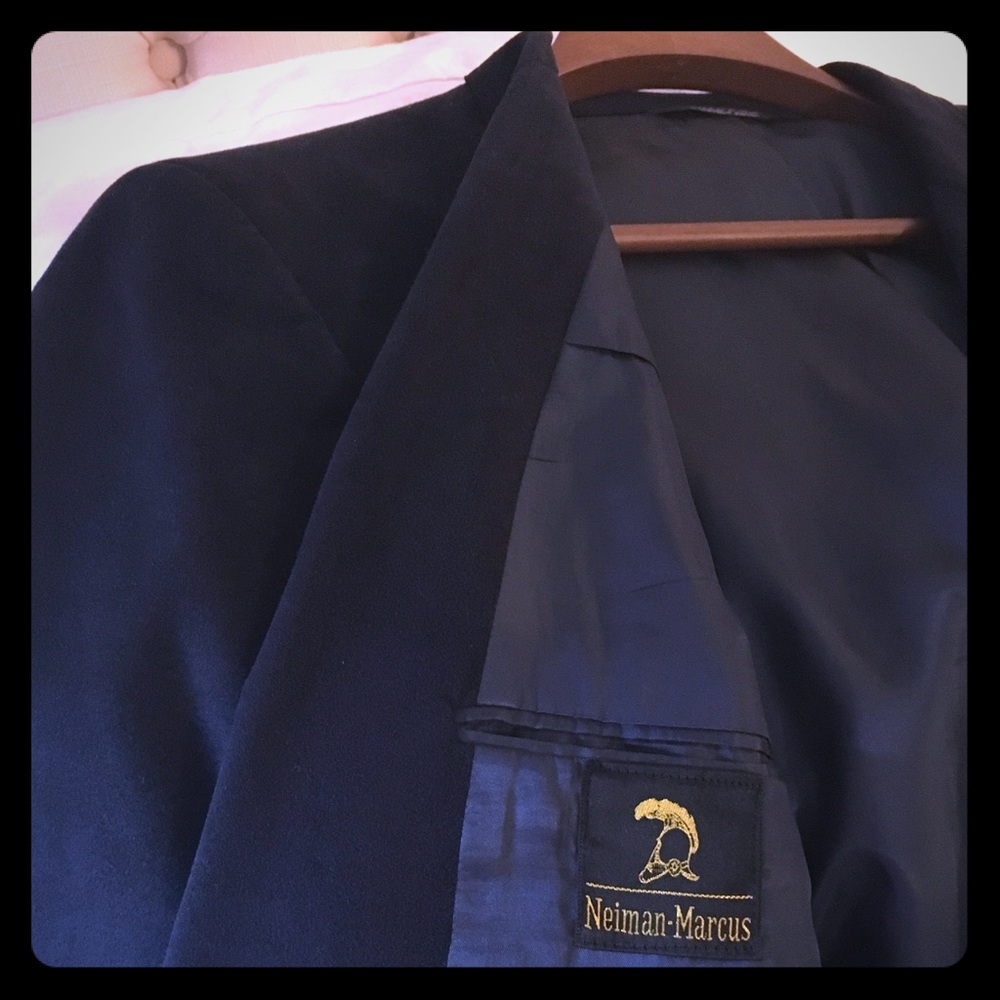 Neiman Marcus Navy Blue Ultra Suede Blazer