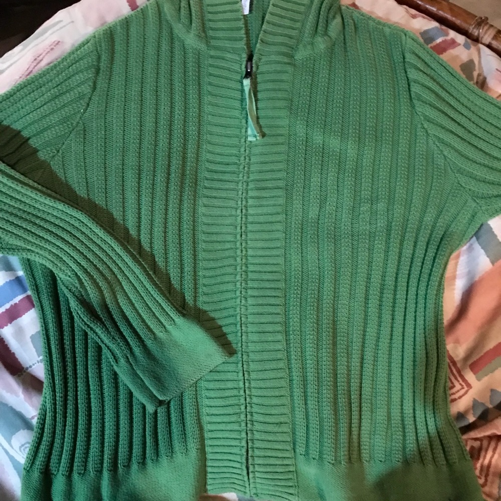 Green hooded sweater