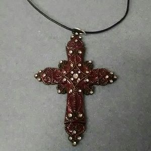 Vintage red garnet cz gemstone cross necklace