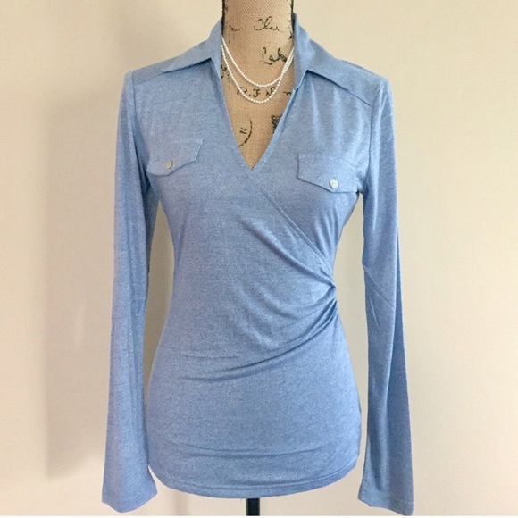 Denim blue wrap front top - Picture 7 of 9