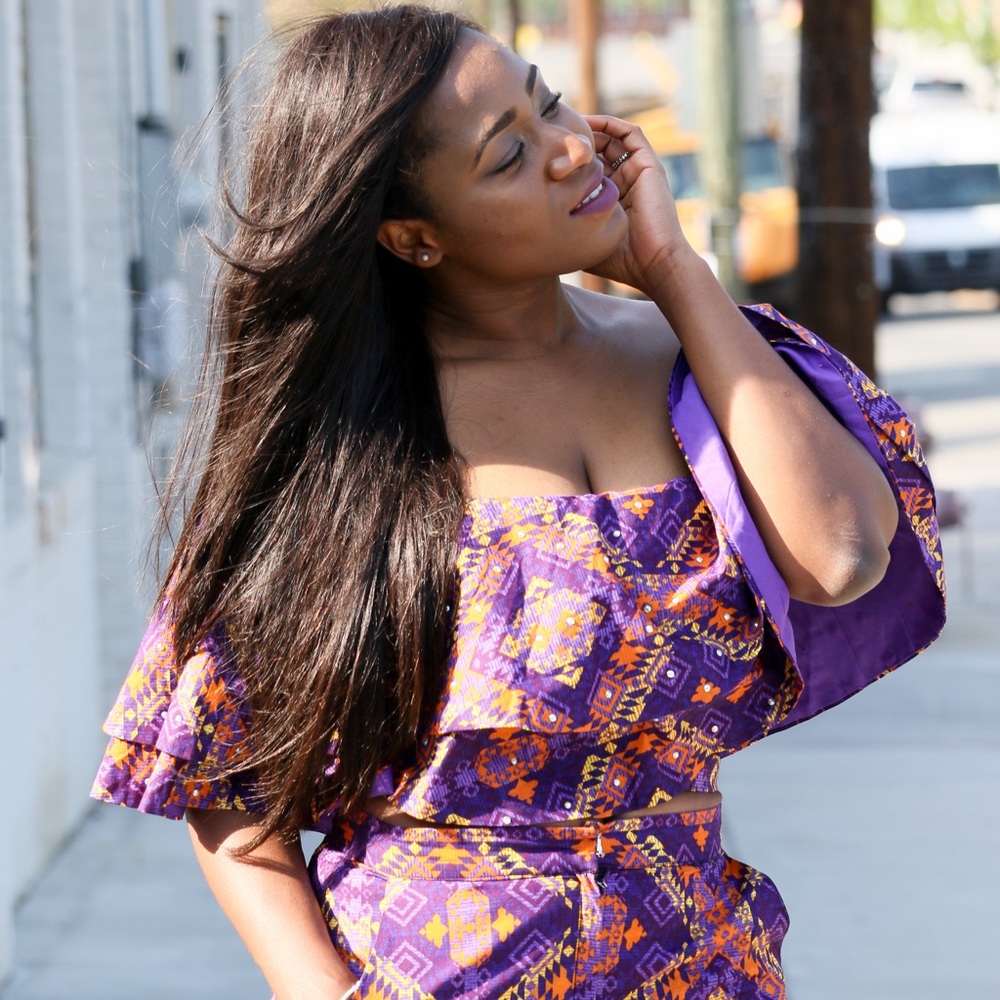 African Print Off Shoulder Crop Top Set For Women